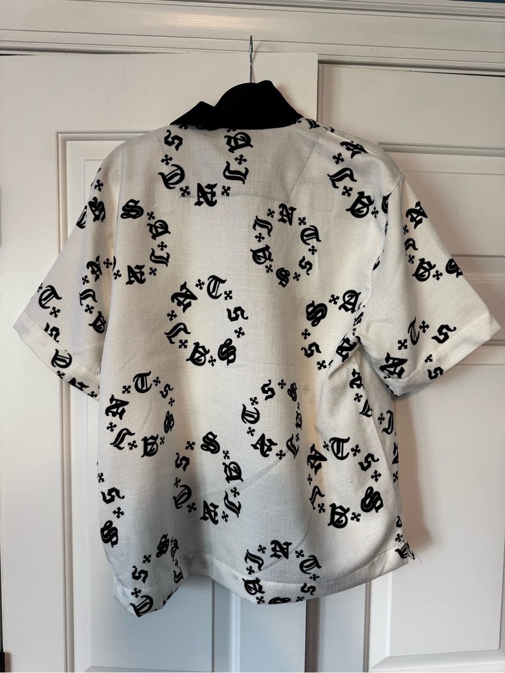 All Saints White Short-Sleeve Button-Down with Black Print